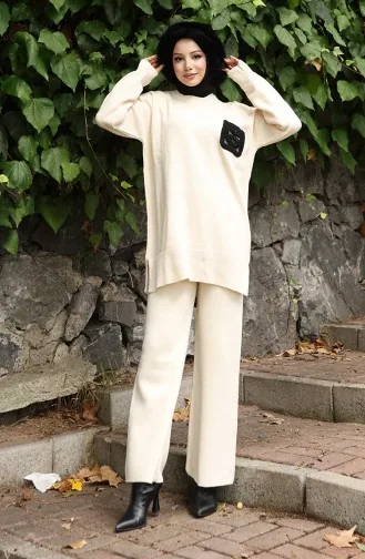 بدلة محبوكة من قطعتين، بنطلون، تونيك، 1029-05 بيج 1029-05