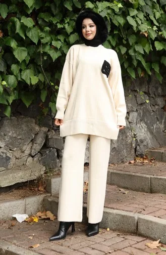 بدلة محبوكة من قطعتين، بنطلون، تونيك، 1029-05 بيج 1029-05