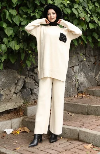 بدلة محبوكة من قطعتين، بنطلون، تونيك، 1029-05 بيج 1029-05
