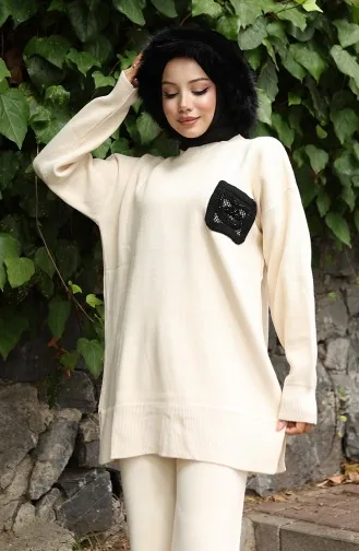 بدلة محبوكة من قطعتين، بنطلون، تونيك، 1029-05 بيج 1029-05