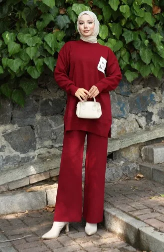 Triko Tunik Pantolon İkili Takım 1029-06 Bordo