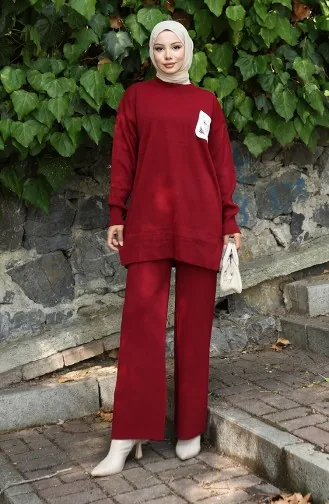 Triko Tunik Pantolon İkili Takım 1029-06 Bordo