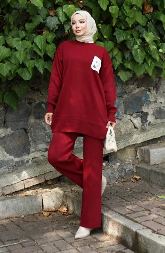 Triko Tunik Pantolon İkili Takım 1029-06 Bordo