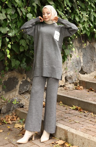 Knitwear Tunic Trousers Two Piece Suit 1029-08 Gray 1029-08