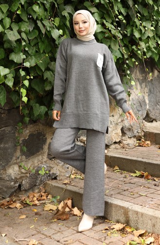 Knitwear Tunic Trousers Two Piece Suit 1029-08 Gray 1029-08