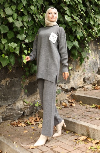 Knitwear Tunic Trousers Two Piece Suit 1029-08 Gray 1029-08