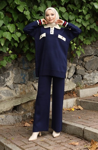 Strickanzug Mit Polokragen Tunika Und Hose Zweiteiler 1048-01 Marineblau 1048-01