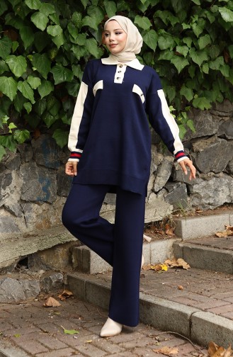 Strickanzug Mit Polokragen Tunika Und Hose Zweiteiler 1048-01 Marineblau 1048-01