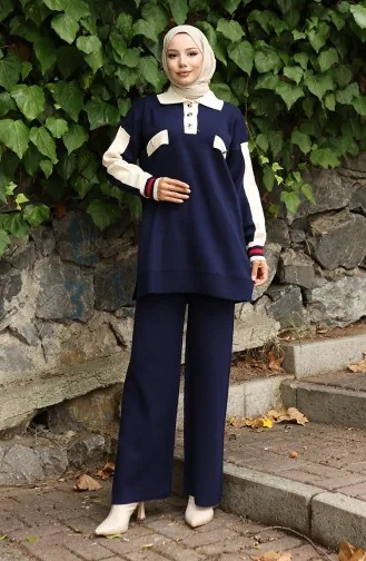 Triko Polo Yaka Tunik Pantolon İkili Takım 1048-01 Lacivert