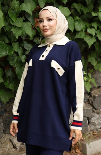 Strickanzug Mit Polokragen Tunika Und Hose Zweiteiler 1048-01 Marineblau 1048-01
