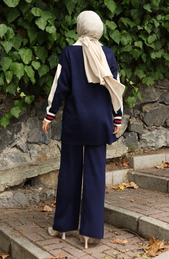 Strickanzug Mit Polokragen Tunika Und Hose Zweiteiler 1048-01 Marineblau 1048-01