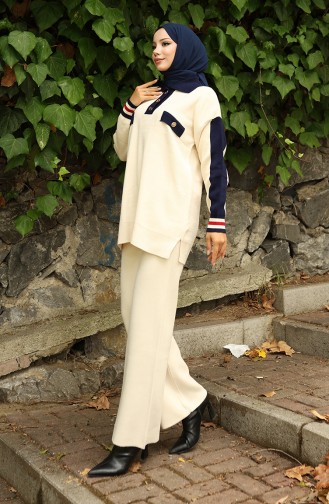 Strickanzug Mit Polokragen Tunika Und Hose Zweiteilig 1048-02 Beige 1048-02
