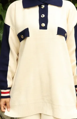 Knitwear Polo Collar Tunic Trousers Two Piece Suit 1048-02 Beige 1048-02