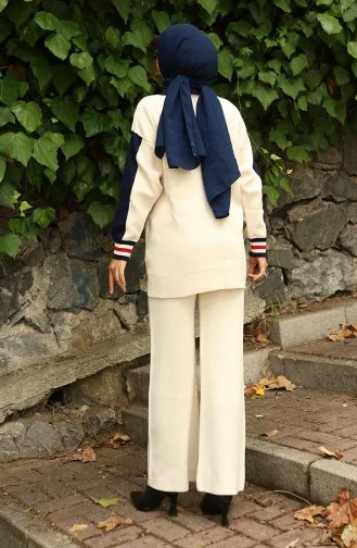 Knitwear Polo Collar Tunic Trousers Two Piece Suit 1048-02 Beige 1048-02