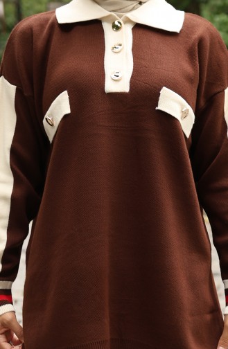 Knitwear Polo Collar Tunic Trousers Two Piece Suit 1048-03 Brown 1048-03