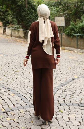 Knitwear Polo Collar Tunic Trousers Two Piece Suit 1048-03 Brown 1048-03