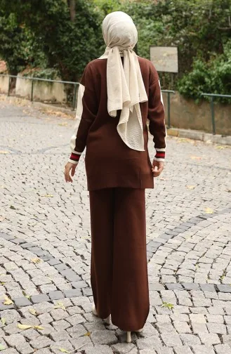 Strickanzug Mit Polokragen Tunika Und Hose Zweiteilig 1048-03 Braun 1048-03