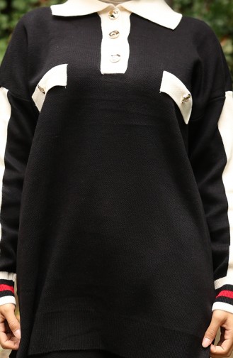 Knitwear Polo Collar Tunic Trousers Two Piece Suit 1048-04 Black 1048-04