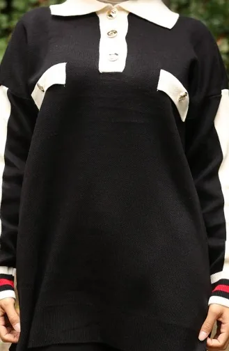 Knitwear Polo Collar Tunic Trousers Two Piece Suit 1048-04 Black 1048-04