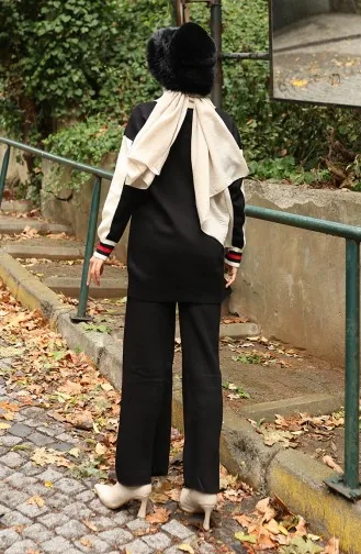 Knitwear Polo Collar Tunic Trousers Two Piece Suit 1048-04 Black 1048-04