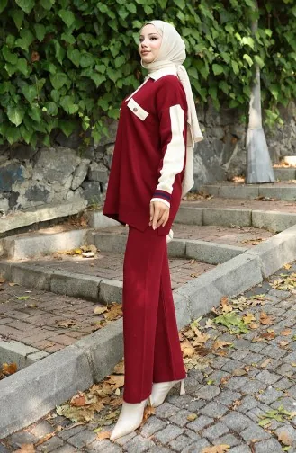 Knitwear Polo Collar Tunic Trousers Two Piece Suit 1048-05 Claret Red 1048-05