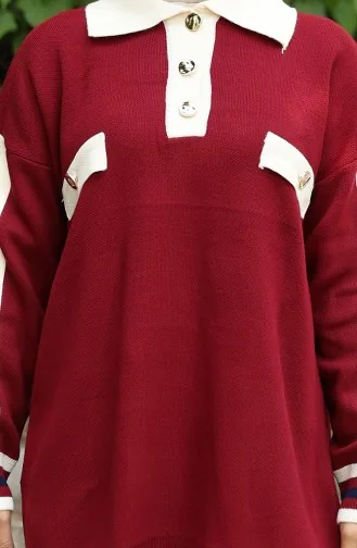 Knitwear Polo Collar Tunic Trousers Two Piece Suit 1048-05 Claret Red 1048-05