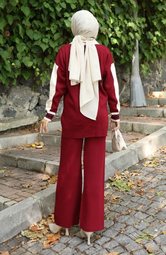 Strickmode Polokragen Tunika Hose Zweiteiler 1048-05 Weinrot 1048-05