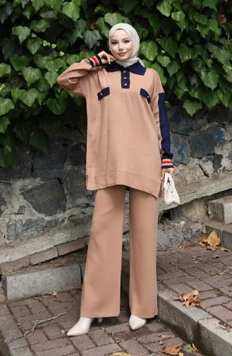 Knitwear Polo Collar Tunic Trousers Two Piece Suit 1048-06 Milk Coffee 1048-06
