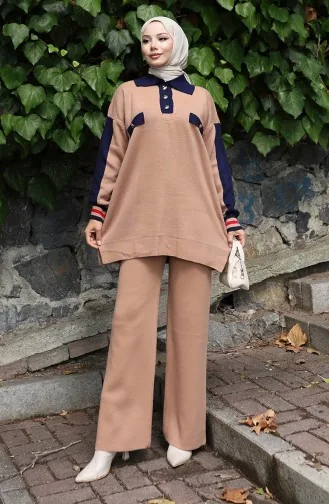 Knitwear Polo Collar Tunic Trousers Two Piece Suit 1048-06 Milk Coffee 1048-06