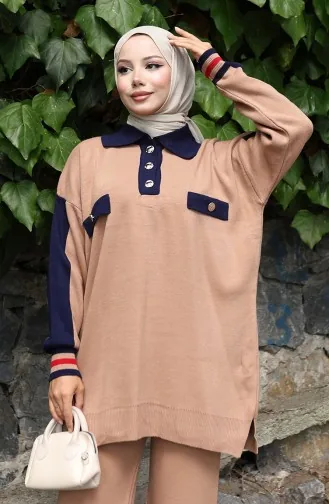 Knitwear Polo Collar Tunic Trousers Two Piece Suit 1048-06 Milk Coffee 1048-06