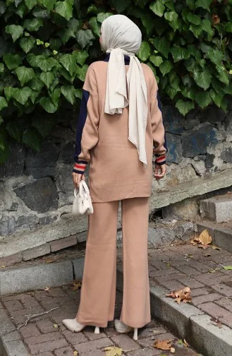 Knitwear Polo Collar Tunic Trousers Two Piece Suit 1048-06 Milk Coffee 1048-06