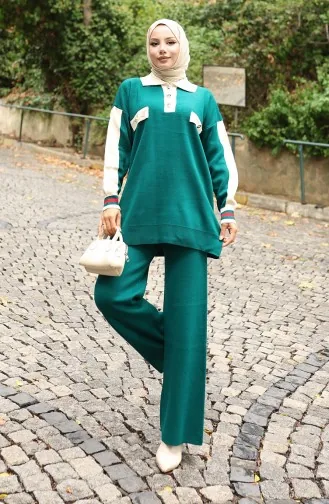 Knitwear Polo Collar Tunic Trousers Two Piece Suit 1048-07 Petrol 1048-07