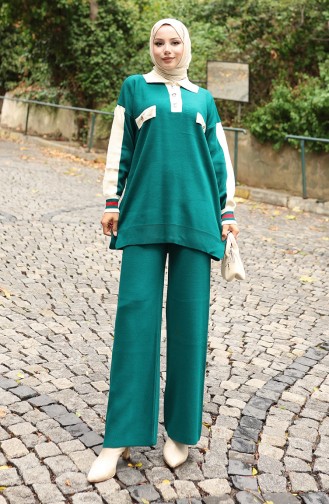 Strickmode Polokragen Tunika Hose Zweiteiler 1048-07 Petrol 1048-07
