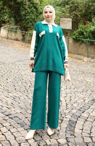Knitwear Polo Collar Tunic Trousers Two Piece Suit 1048-07 Petrol 1048-07