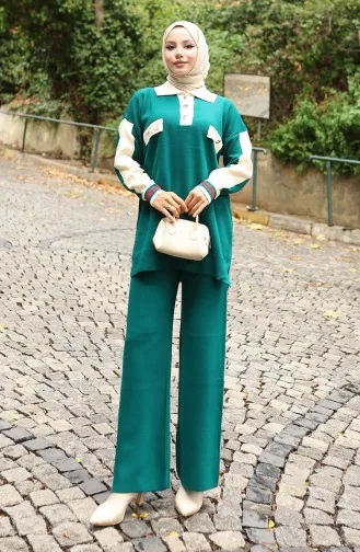 Knitwear Polo Collar Tunic Trousers Two Piece Suit 1048-07 Petrol 1048-07