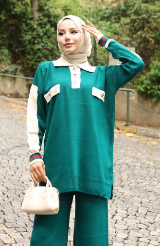 Strickmode Polokragen Tunika Hose Zweiteiler 1048-07 Petrol 1048-07