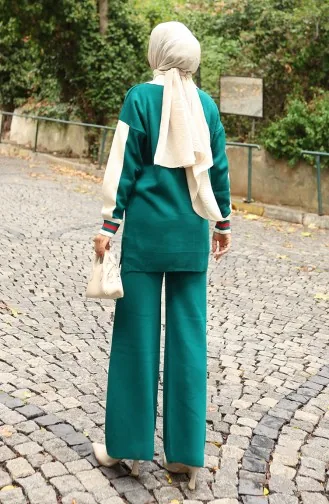 Knitwear Polo Collar Tunic Trousers Two Piece Suit 1048-07 Petrol 1048-07