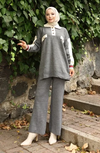 Knitwear Polo Collar Tunic Trousers Two Piece Suit 1048-08 Gray 1048-08