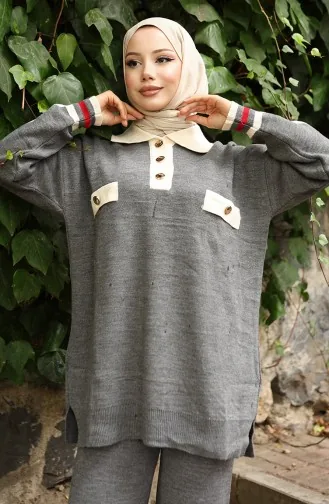 Knitwear Polo Collar Tunic Trousers Two Piece Suit 1048-08 Gray 1048-08