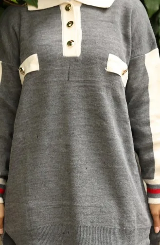 Knitwear Polo Collar Tunic Trousers Two Piece Suit 1048-08 Gray 1048-08