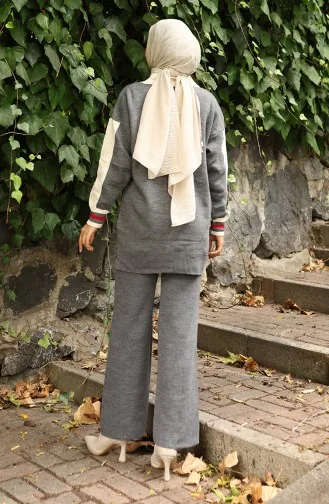 Knitwear Polo Collar Tunic Trousers Two Piece Suit 1048-08 Gray 1048-08