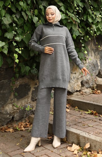 Triko Fermuarlı Tunik Pantolon İkili Takım 1050-01 Gri
