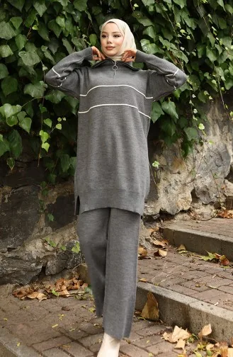 Triko Fermuarlı Tunik Pantolon İkili Takım 1050-01 Gri