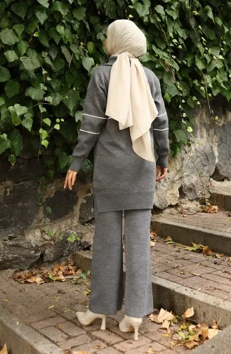 Triko Fermuarlı Tunik Pantolon İkili Takım 1050-01 Gri