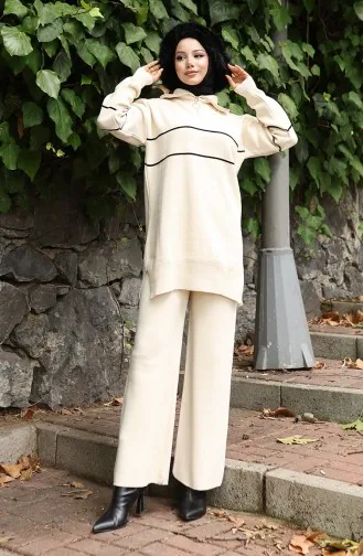 Strickanzug Mit Reissverschluss Und Tunikahose 2-teilig 1050-03 Beige 1050-03