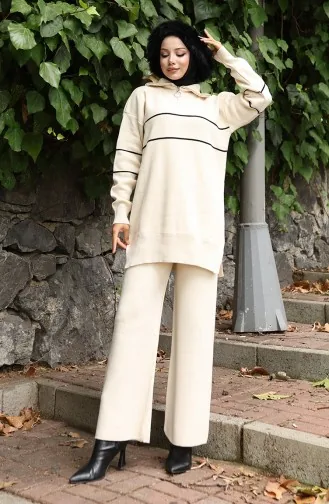 Strickanzug Mit Reissverschluss Und Tunikahose 2-teilig 1050-03 Beige 1050-03