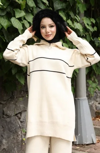 Strickanzug Mit Reissverschluss Und Tunikahose 2-teilig 1050-03 Beige 1050-03