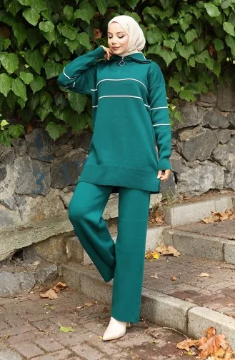 Triko Fermuarlı Tunik Pantolon İkili Takım 1050-04 Petrol