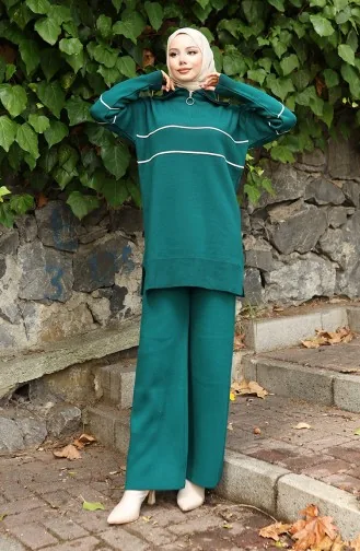 Triko Fermuarlı Tunik Pantolon İkili Takım 1050-04 Petrol