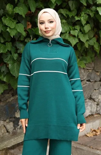 Triko Fermuarlı Tunik Pantolon İkili Takım 1050-04 Petrol